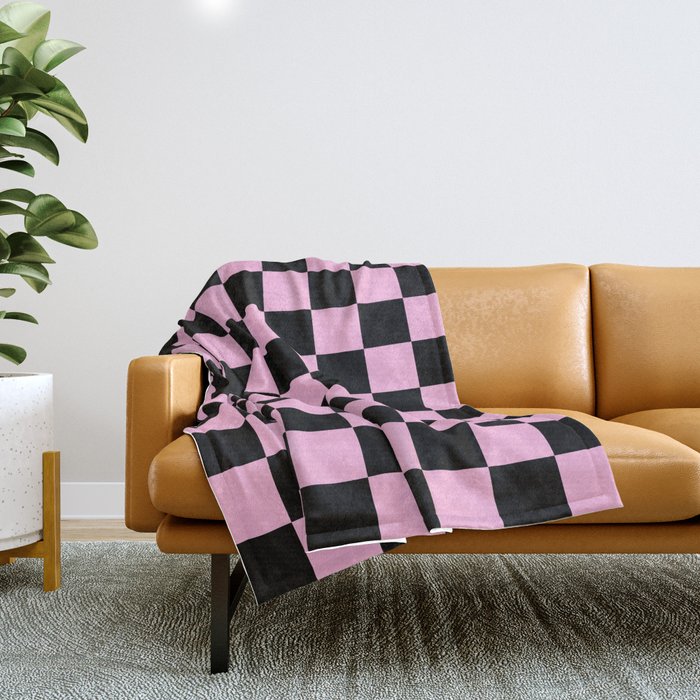 Checkered (Black & Pink Pattern) Throw Blanket Gallery Image 1