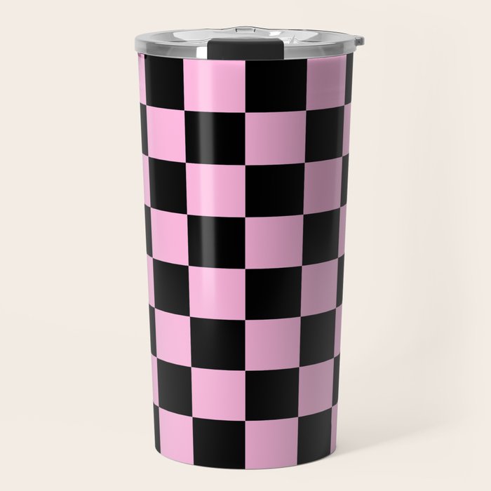 Checkered (Black & Pink Pattern) Travel Mug Gallery Image 1