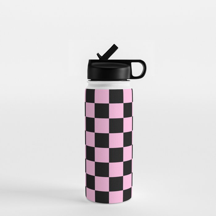 Checkered (Black & Pink Pattern) Water Bottle Gallery Image 1