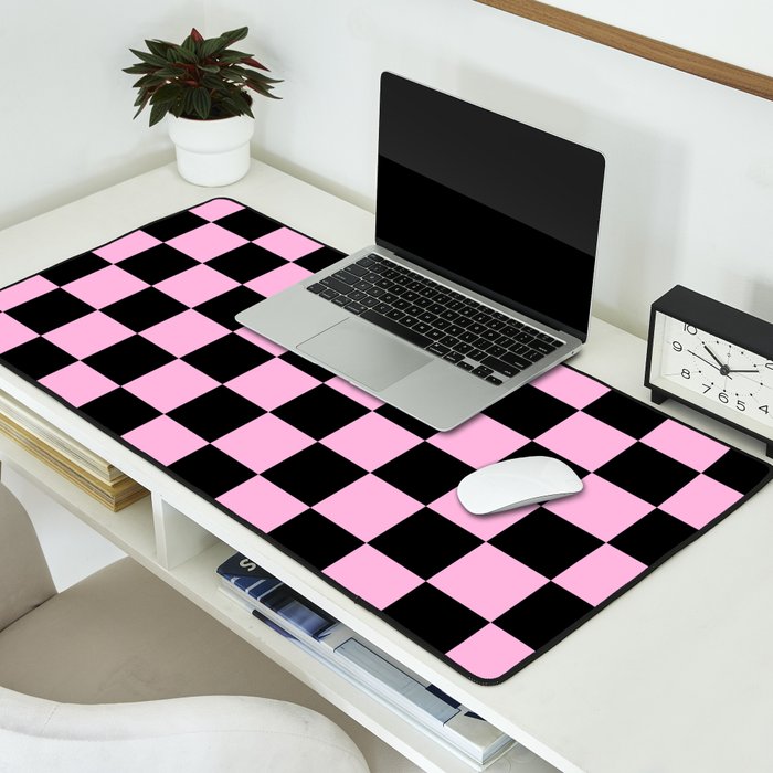 Checkered (Black & Pink Pattern) Desk Mat Gallery Image 2