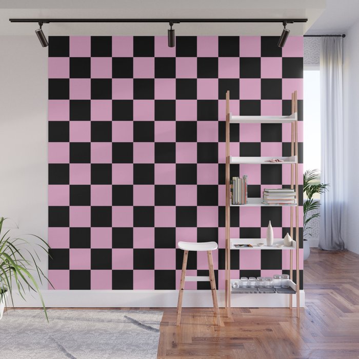 Checkered (Black & Pink Pattern) Wall Mural Gallery Image 1