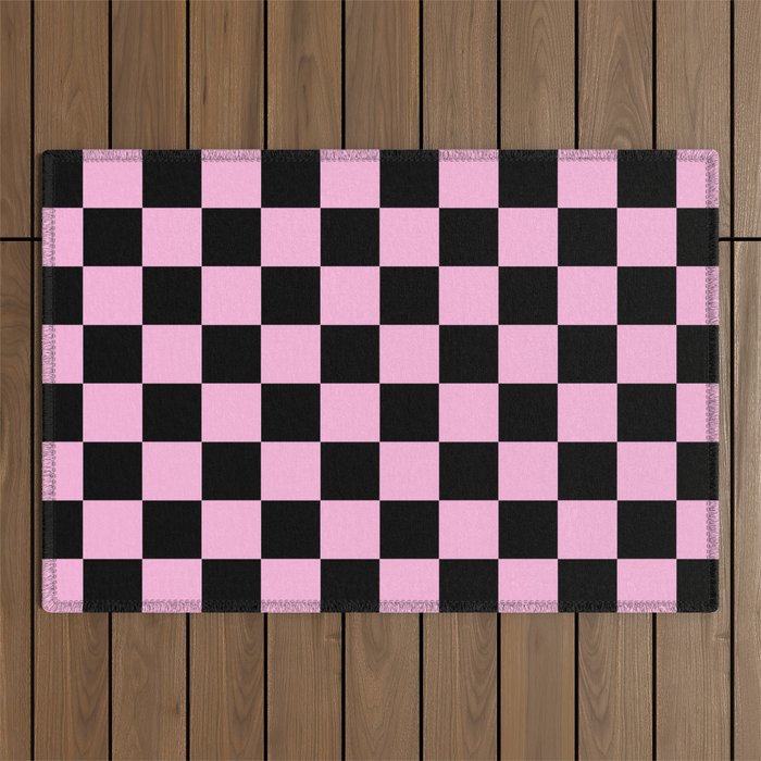 Checkered (Black & Pink Pattern) Outdoor Rug Gallery Image 1