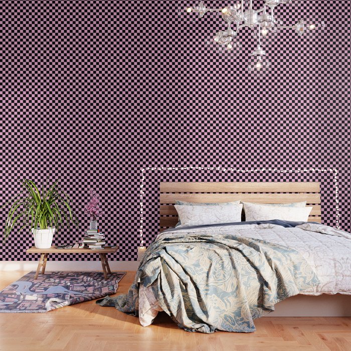 Checkered (Black & Pink Pattern) Wallpaper Gallery Image 3