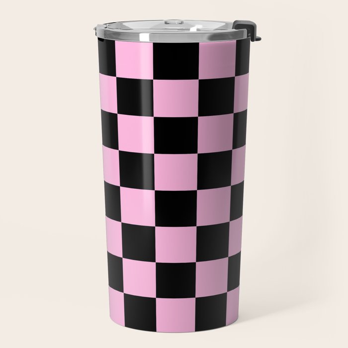 Checkered (Black & Pink Pattern) Travel Mug Gallery Image 2