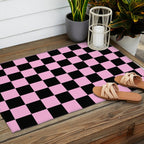 Checkered (Black & Pink Pattern) Outdoor Rug Gallery Image 2