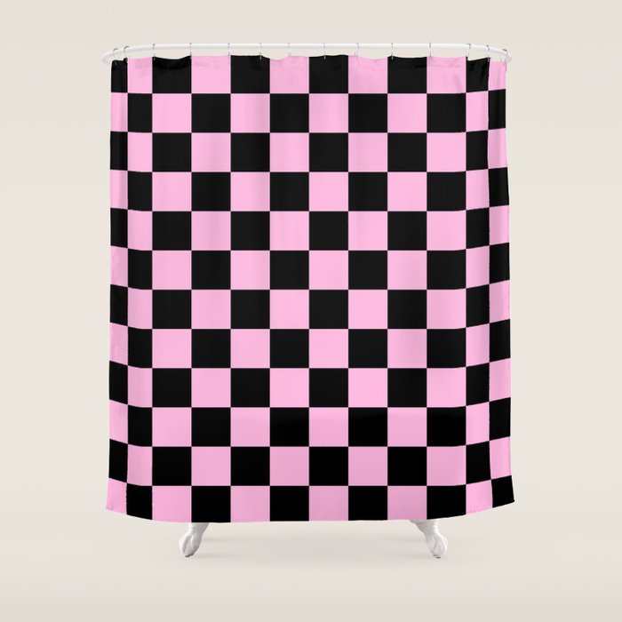 Checkered (Black & Pink Pattern) Shower Curtain Gallery Image 1