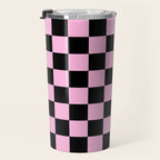 Checkered (Black & Pink Pattern) Travel Mug Gallery Image 3