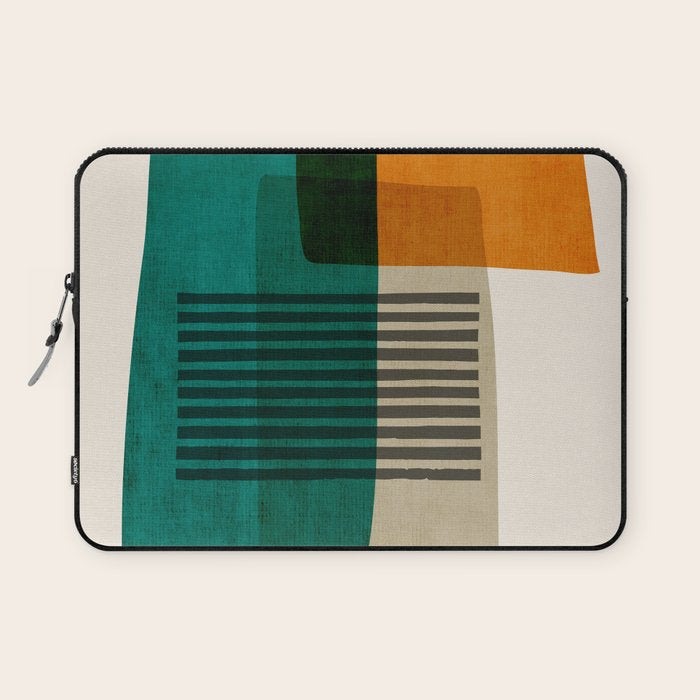 Orange Teal Green Modern Abstract Artwork Laptop Sleeve Gallery Image 1
