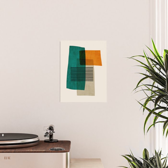Orange Teal Green Modern Abstract Artwork Poster Gallery Image 2