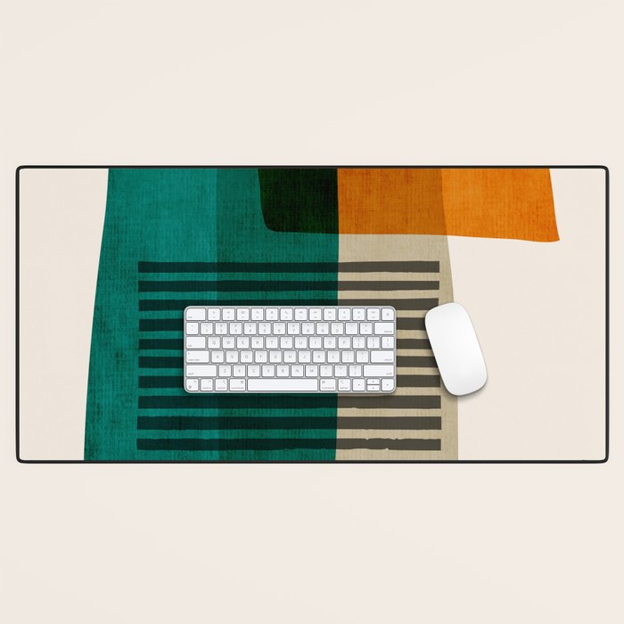 Orange Teal Green Modern Abstract Artwork Desk Mat Gallery Image 1