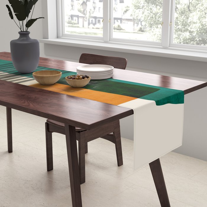 Orange Teal Green Modern Abstract Artwork Table Runner Gallery Image 2