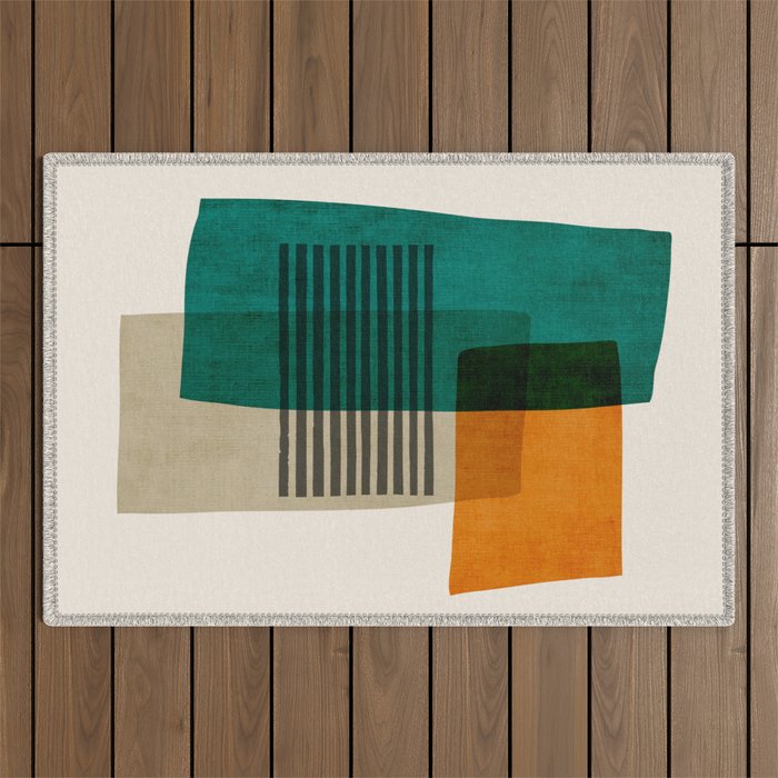 Orange Teal Green Modern Abstract Artwork Outdoor Rug Gallery Image 1