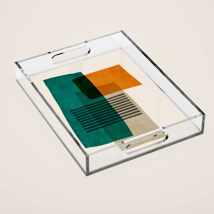 Orange Teal Green Modern Abstract Artwork Acrylic Tray Gallery Image 1