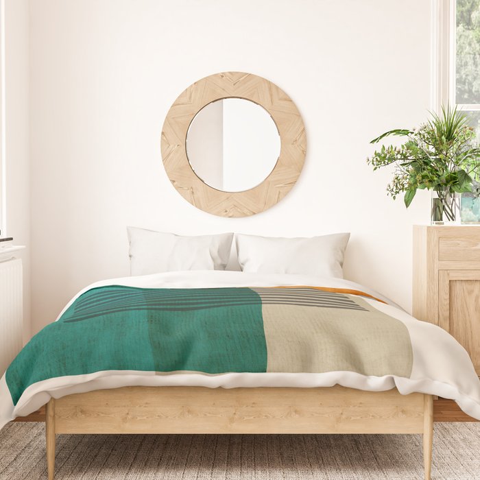 Orange Teal Green Modern Abstract Artwork Duvet Cover Gallery Image 3