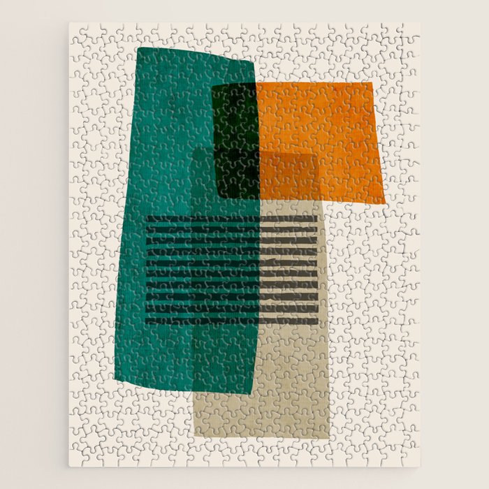 Orange Teal Green Modern Abstract Artwork Jigsaw Puzzle Gallery Image 1
