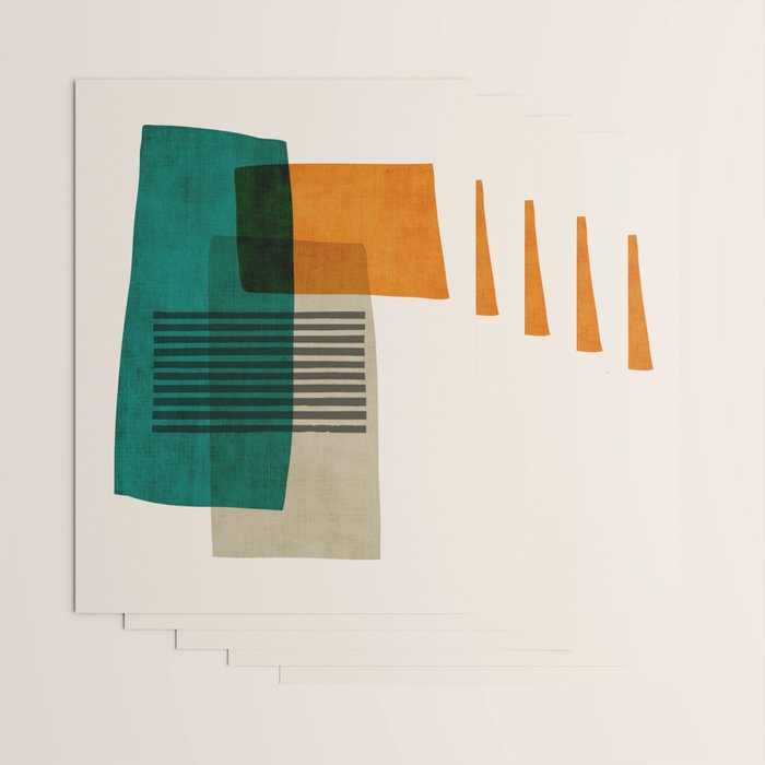 Orange Teal Green Modern Abstract Artwork Wrapping Paper Gallery Image 3