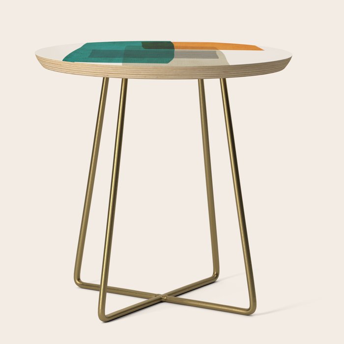 Orange Teal Green Modern Abstract Artwork Side Table Gallery Image 1