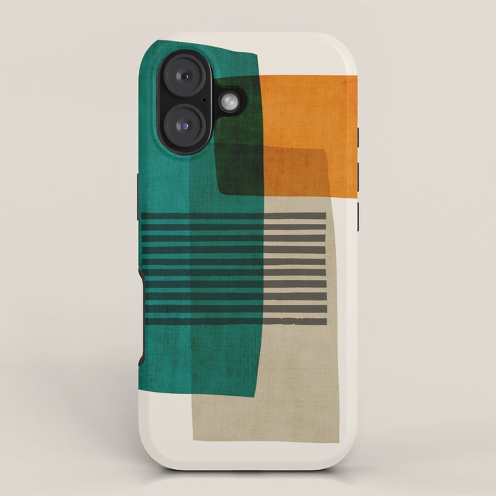 Orange Teal Green Modern Abstract Artwork iPhone Case Gallery Image 1