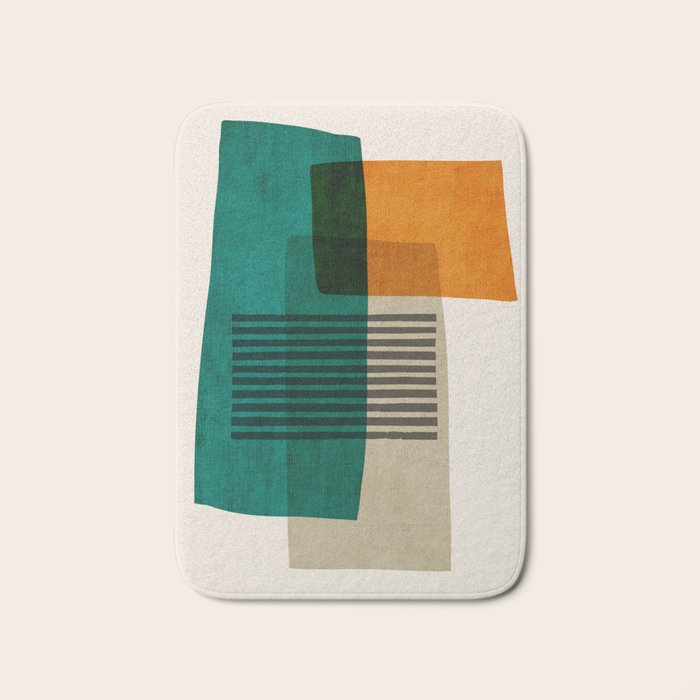 Orange Teal Green Modern Abstract Artwork Bath Mat Gallery Image 1