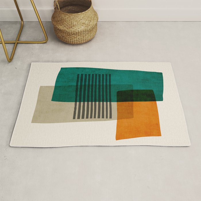 Orange Teal Green Modern Abstract Artwork Rug Gallery Image 1