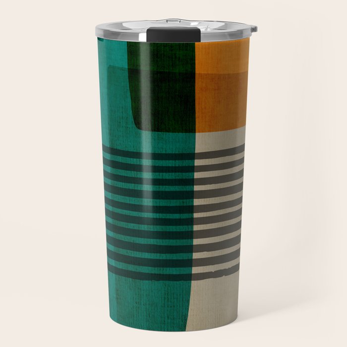 Orange Teal Green Modern Abstract Artwork Travel Mug Gallery Image 1