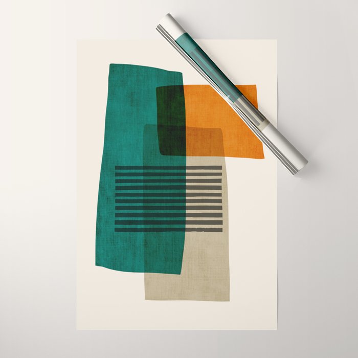 Orange Teal Green Modern Abstract Artwork Wrapping Paper Gallery Image 1