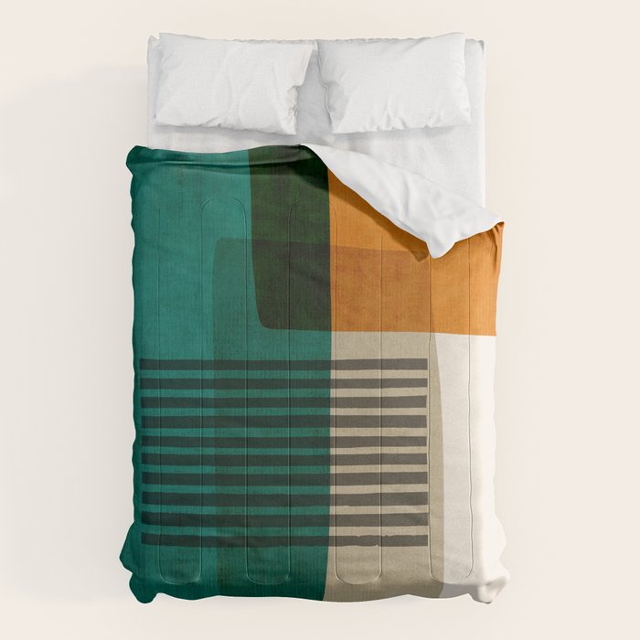 Orange Teal Green Modern Abstract Artwork Comforter Gallery Image 1