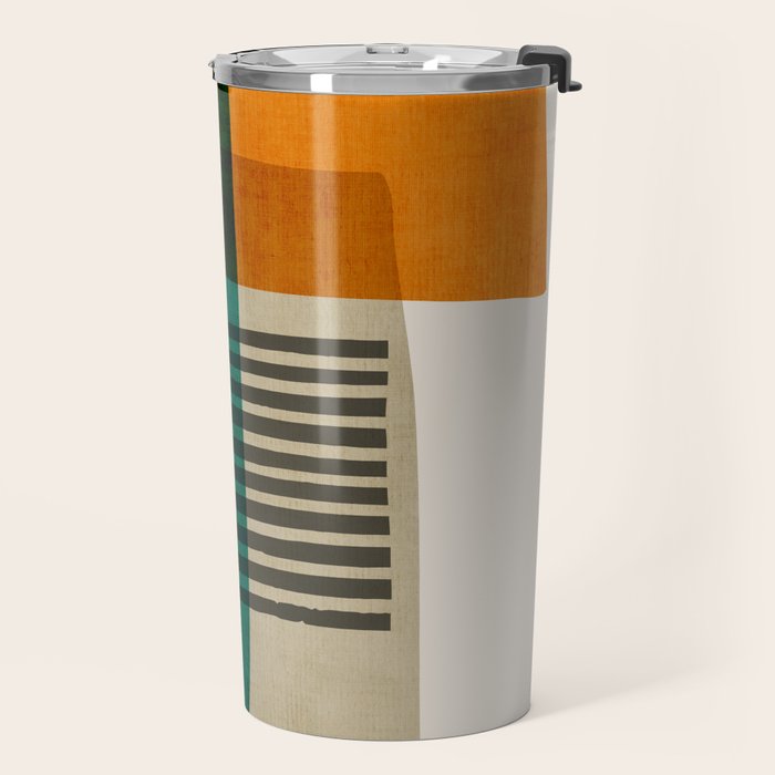 Orange Teal Green Modern Abstract Artwork Travel Mug Gallery Image 2
