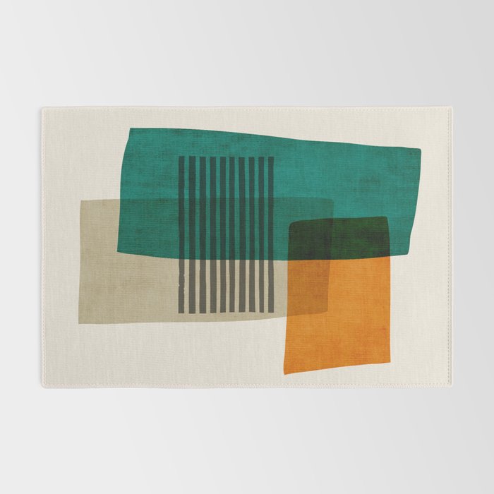 Orange Teal Green Modern Abstract Artwork Rug Gallery Image 2
