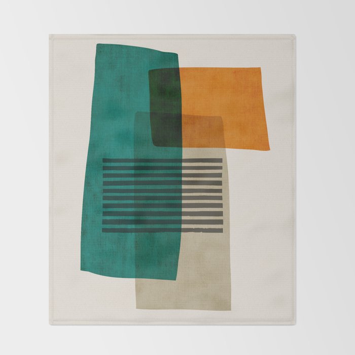 Orange Teal Green Modern Abstract Artwork Throw Blanket Gallery Image 2