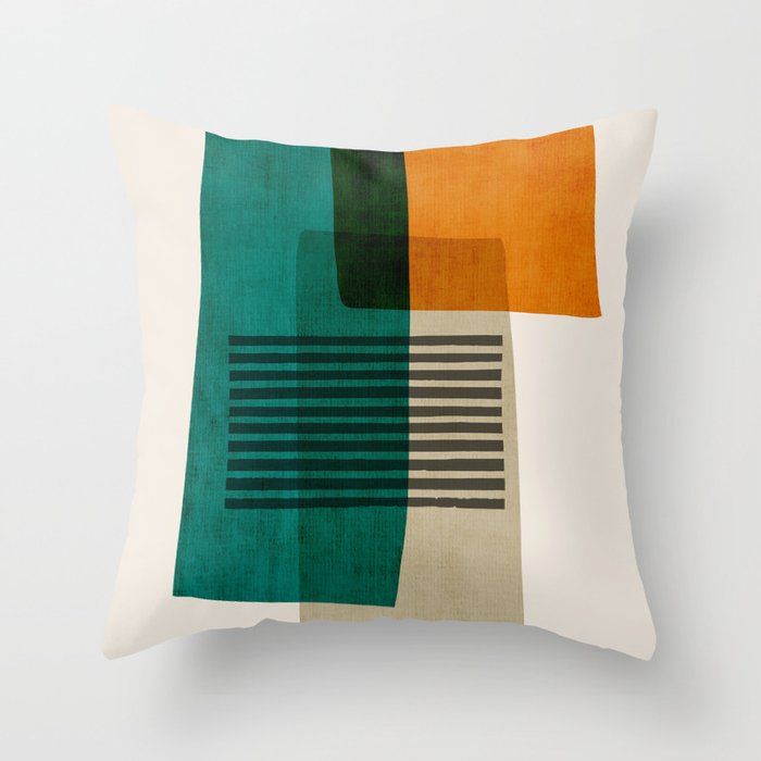 Orange Teal Green Modern Abstract Artwork Throw Pillow Gallery Image 6