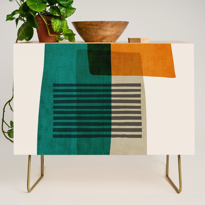 Orange Teal Green Modern Abstract Artwork Credenza Gallery Image 1