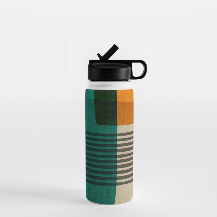 Orange Teal Green Modern Abstract Artwork Water Bottle Gallery Image 1
