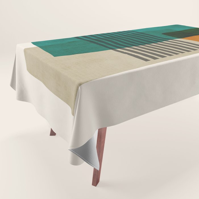 Orange Teal Green Modern Abstract Artwork Tablecloth Gallery Image 1