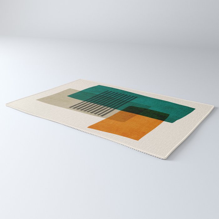 Orange Teal Green Modern Abstract Artwork Rug Gallery Image 3