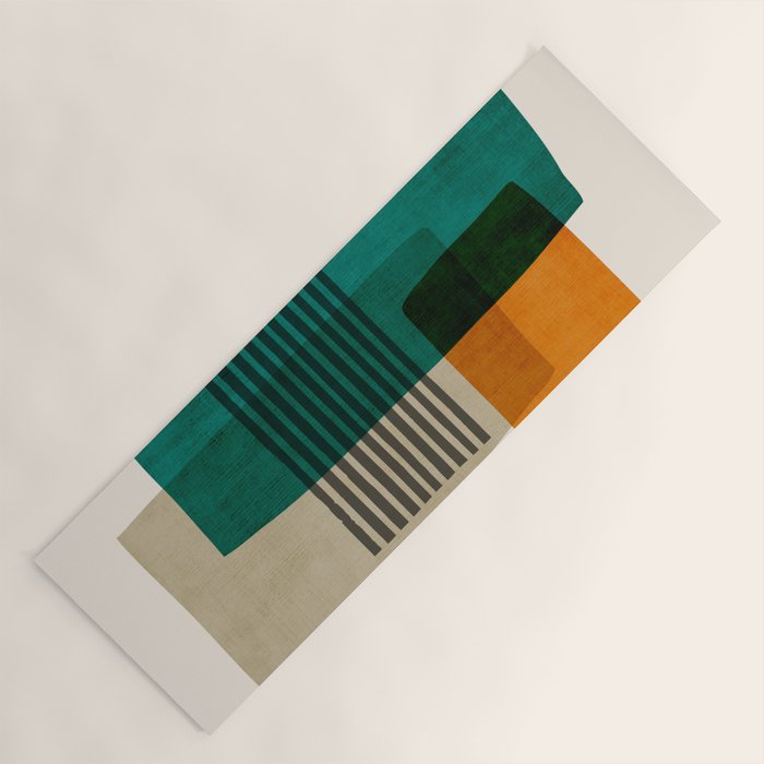 Orange Teal Green Modern Abstract Artwork Yoga Mat Gallery Image 1