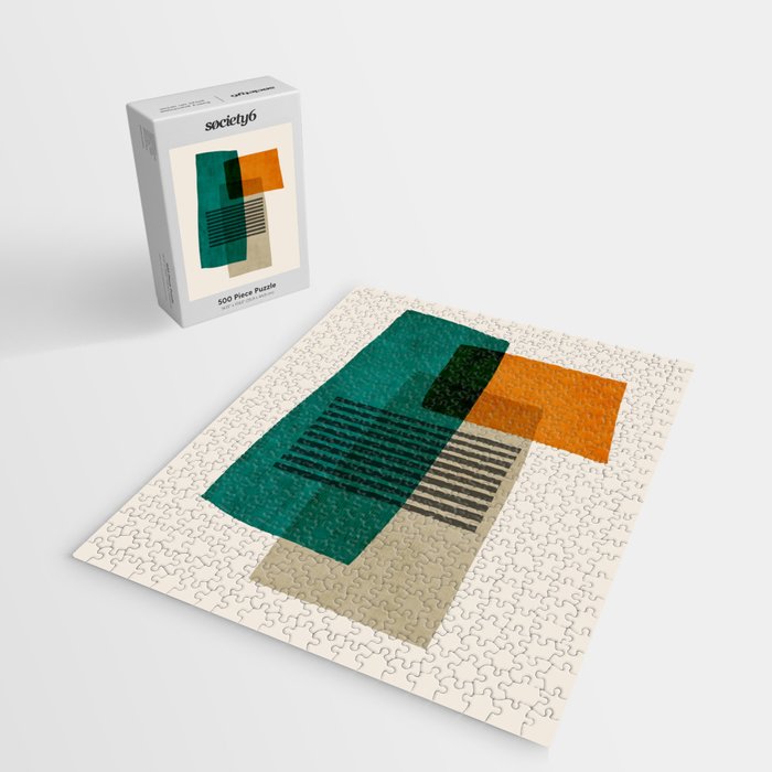 Orange Teal Green Modern Abstract Artwork Jigsaw Puzzle Gallery Image 2