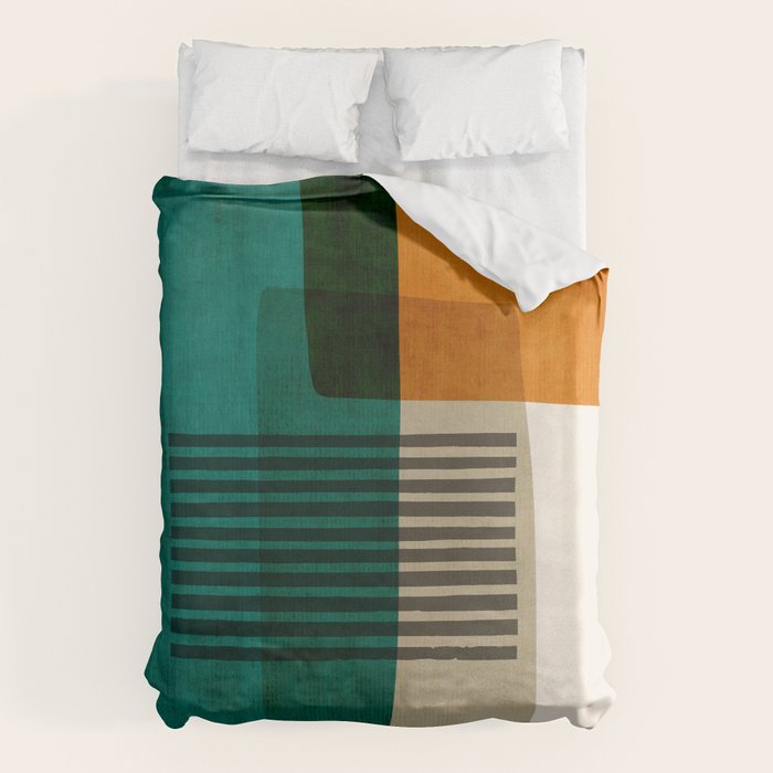 Orange Teal Green Modern Abstract Artwork Duvet Cover Gallery Image 1