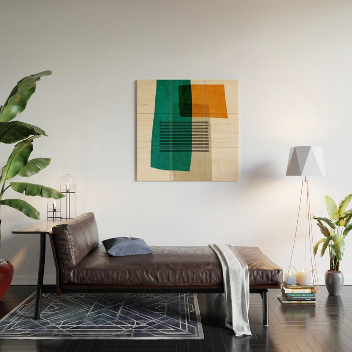 Orange Teal Green Modern Abstract Artwork Wood Wall Art Gallery Image 2
