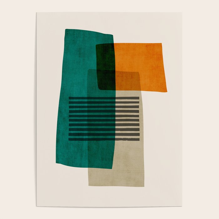 Orange Teal Green Modern Abstract Artwork Poster Gallery Image 4