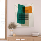 Orange Teal Green Modern Abstract Artwork Wall Tapestry Gallery Image 2
