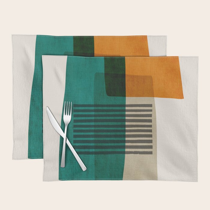Orange Teal Green Modern Abstract Artwork Placemat Gallery Image 1