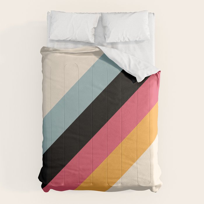 Hariasa - Classic Colorful Abstract Minimal Retro 70s Style Stripes Design Comforter Gallery Image 1