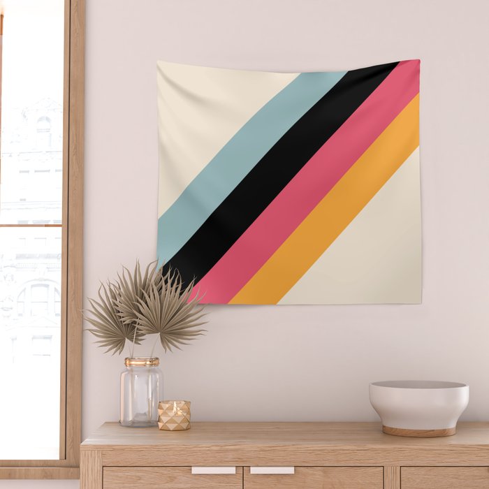 Hariasa - Classic Colorful Abstract Minimal Retro 70s Style Stripes Design Wall Tapestry Gallery Image 2