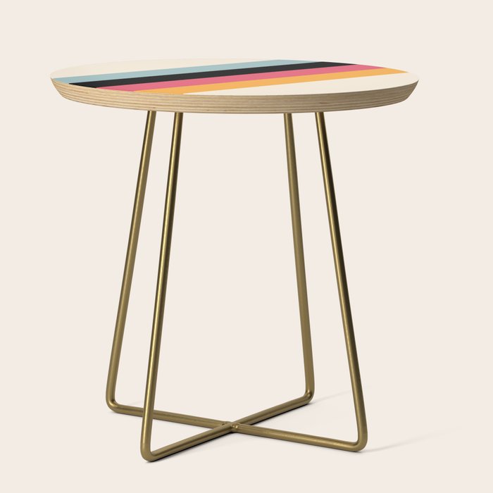 Hariasa - Classic Colorful Abstract Minimal Retro 70s Style Stripes Design Side Table Gallery Image 1