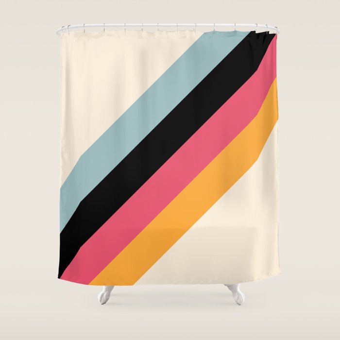 Hariasa - Classic Colorful Abstract Minimal Retro 70s Style Stripes Design Shower Curtain Gallery Image 1