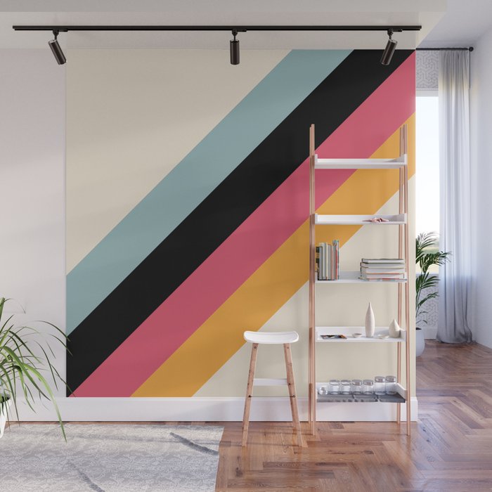Hariasa - Classic Colorful Abstract Minimal Retro 70s Style Stripes Design Wall Mural Gallery Image 1
