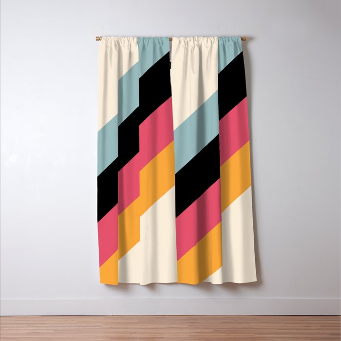 Hariasa - Classic Colorful Abstract Minimal Retro 70s Style Stripes Design Window Curtain Gallery Image 3