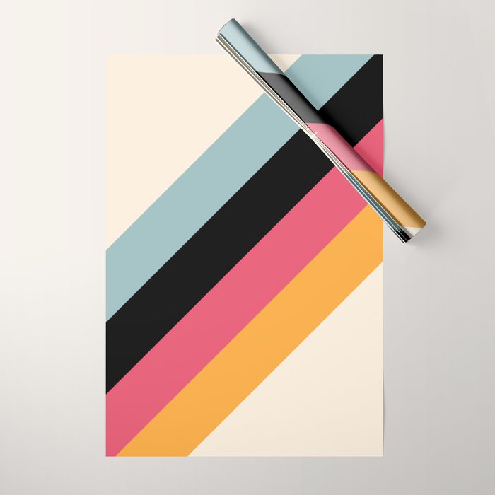 Hariasa - Classic Colorful Abstract Minimal Retro 70s Style Stripes Design Wrapping Paper Gallery Image 1