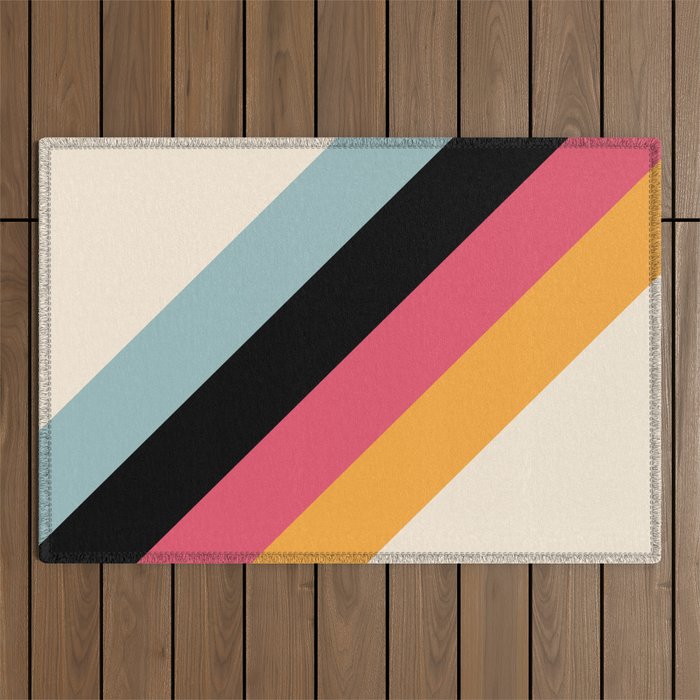 Hariasa - Classic Colorful Abstract Minimal Retro 70s Style Stripes Design Outdoor Rug Gallery Image 1